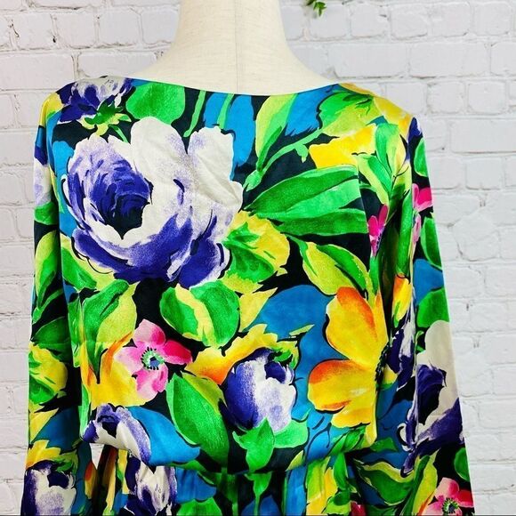 VTG 80s Mary Jo Bruno Tropical Hawaiian Aloha Silk Shirt Dress - Picture 5 of 11